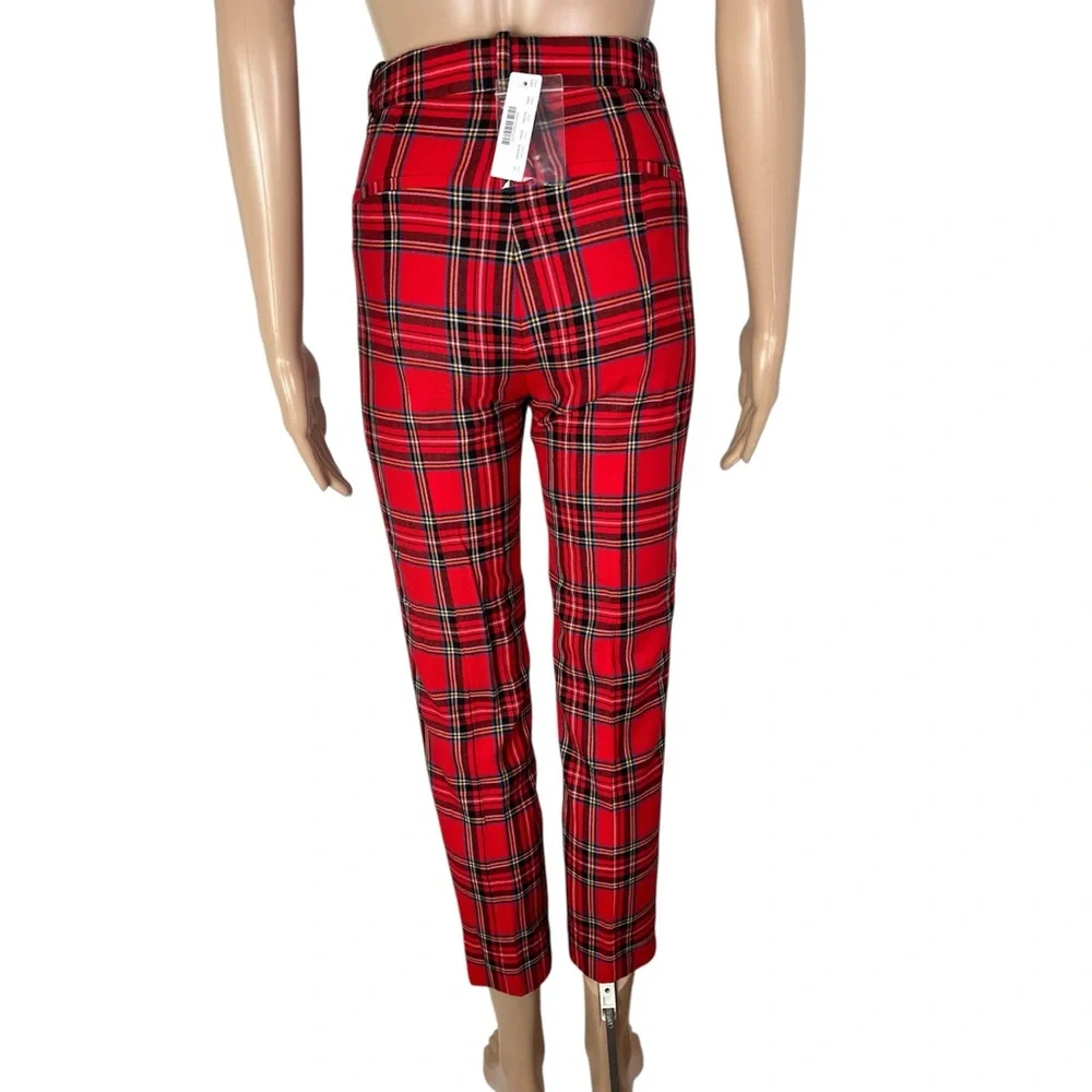 New J. Crew High Rise Cameron Red Plaid Wool Blend Stretch Straight Leg Pants